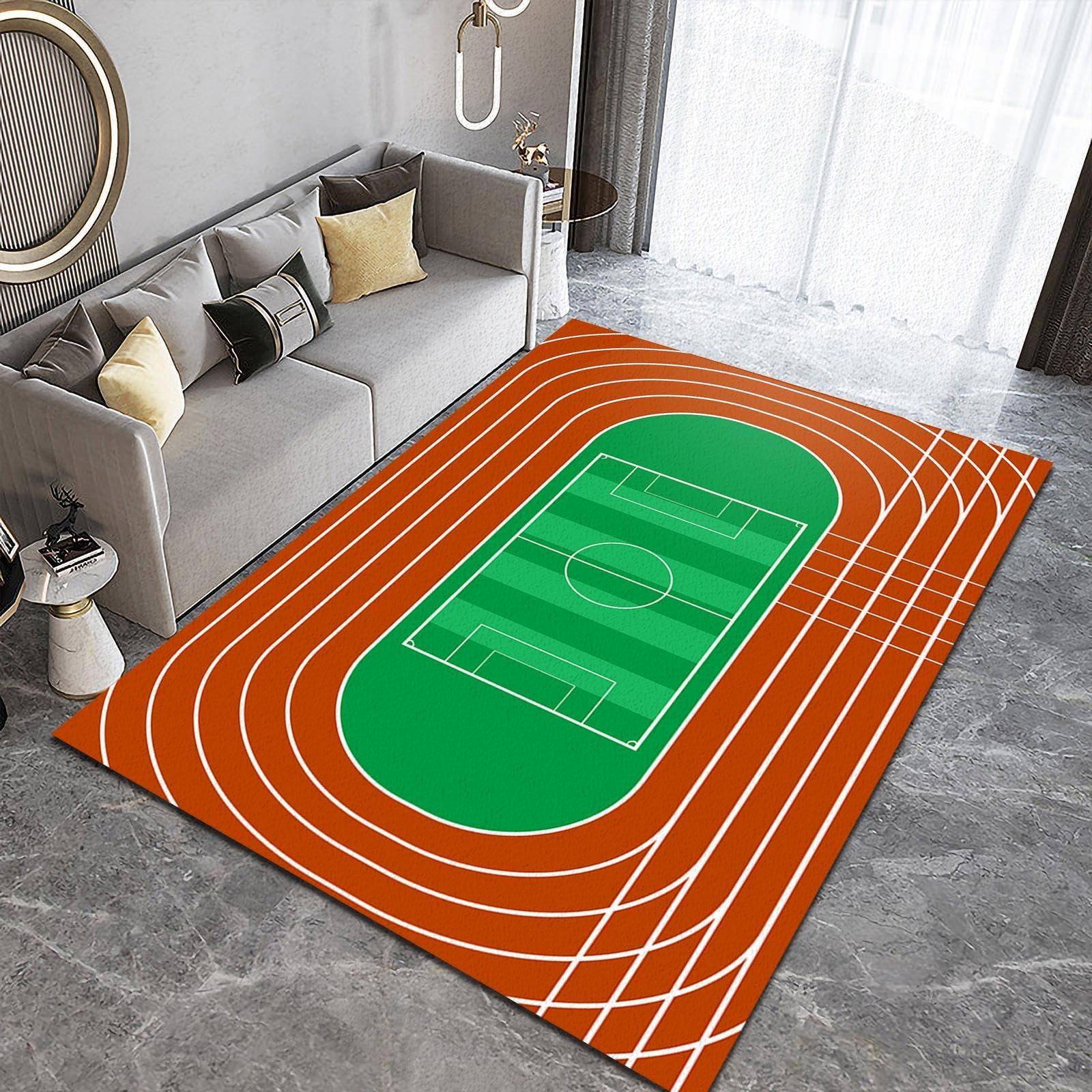 ERAYNA Sports Playground Track Area Rugs, Green Football Field Soft Washable Carpet, Upholstery Rug with Non-Slip Backing for Kids Boys Girls Bedroom Living Room Dining Room Study 2ftx3ft