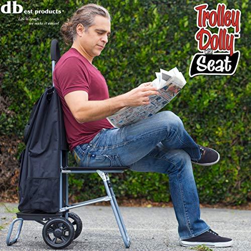 dbest products dbest products Trolley Dolly with Seat, Black Shopping Grocery Foldable Cart Tailgate