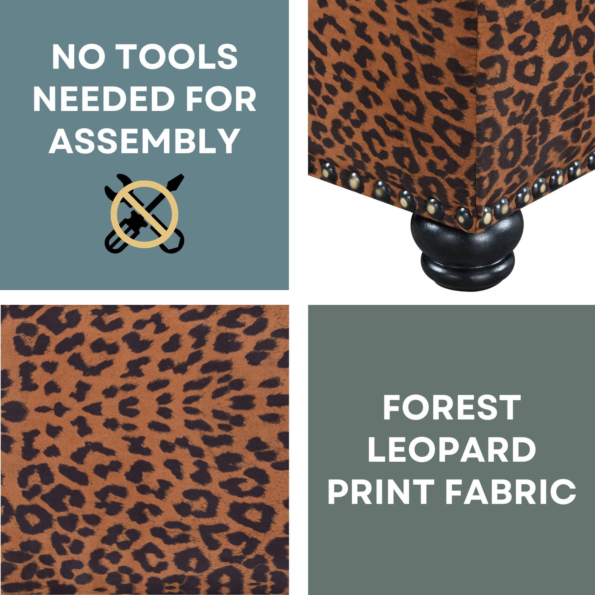 Convenience Concepts Convenience Concepts Designs4Comfort 5th Avenue Upholstered Storage Ottoman 24\" - Contemporary Foot Stool and Seat with Hinged Lid for Living Room, Dining Room, Office, Den, Forest Leopard Print Fabric