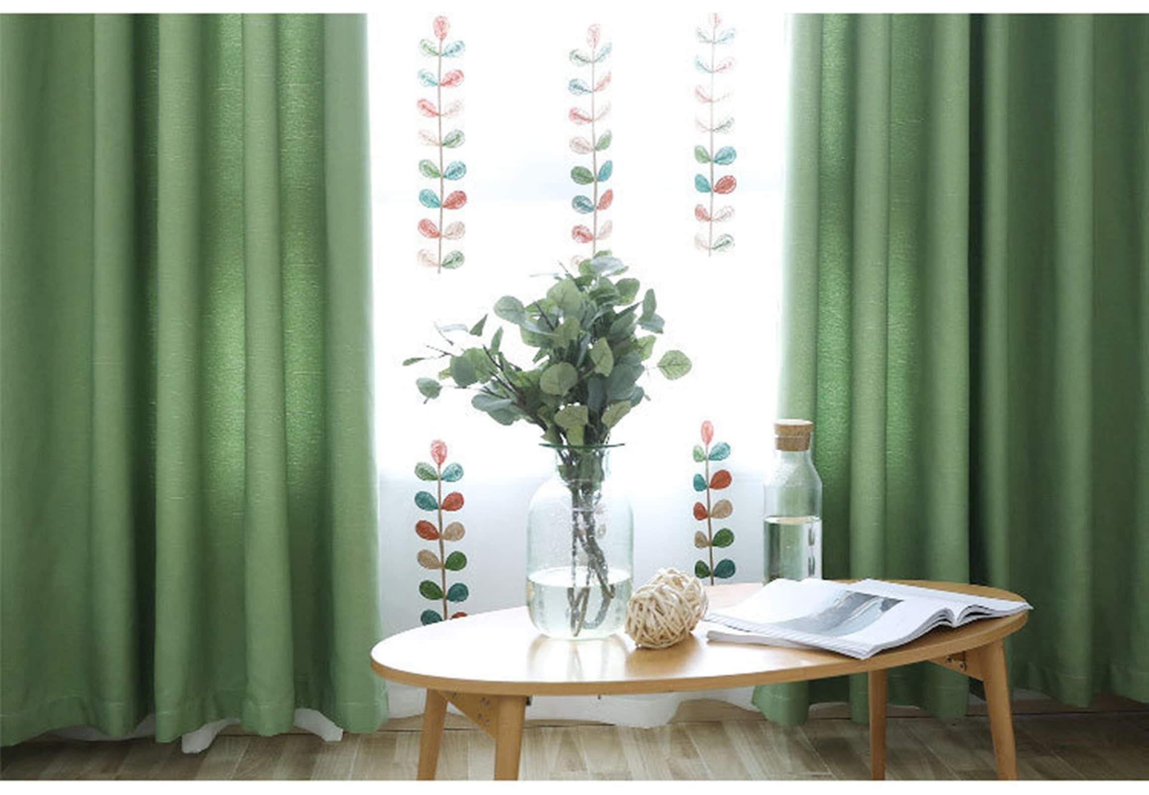 Beydodo Beydodo Curtains 54 inches Long 2 Panels Set, Bay Window Curtains for Living Room Solid Green, Curtains Polyester Grommet 38 x 54inch