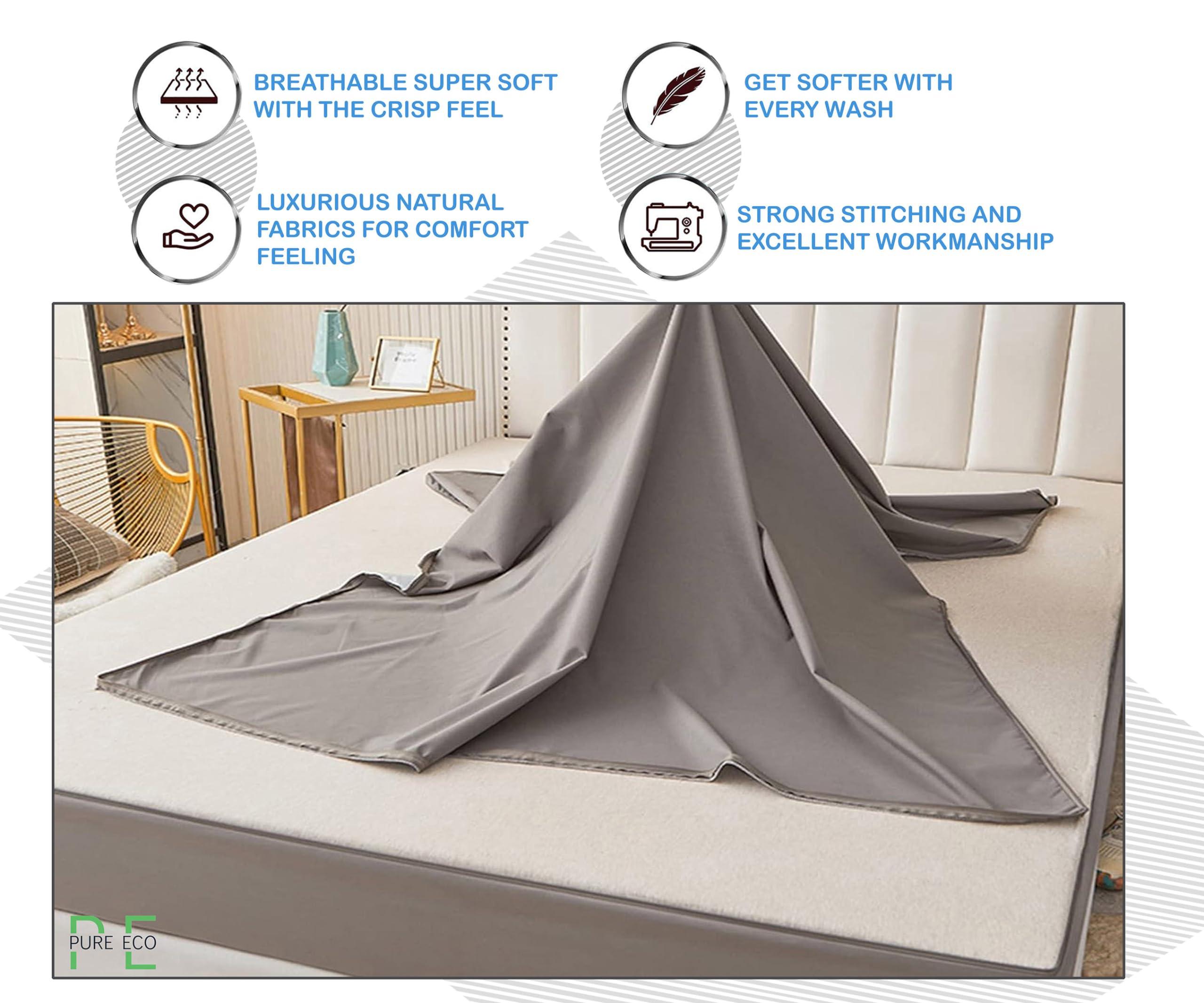 PURE ECO Zipper Fitted Sheet - includes 1 Fitted Sheet Base & 2 Zip-On Sheets - UPTO 16 in. Deep Pockets Queen Size Zipper Fitted Sheet - Easy to Change, Sateen Cotton 600 TC Fitted Sheet - Purple