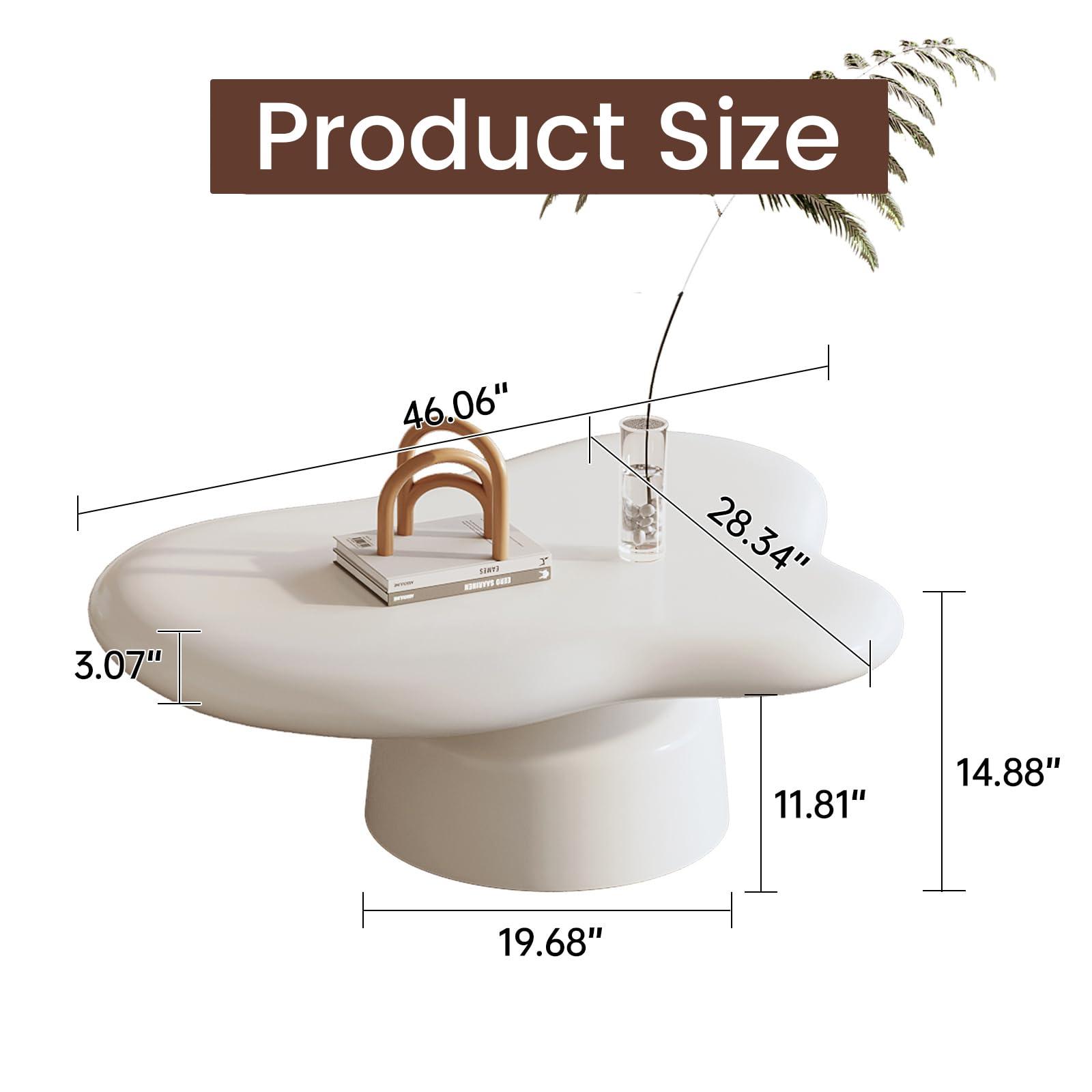 QEZEOM QEZEOM Cloud Shape Coffee Table, Irregular Shape End Table, Cartoon Cute Coffee Table, Modern Home Decor, Suitable for Living Room, Bedroom, Office, 46.06x28.34x14.88 White