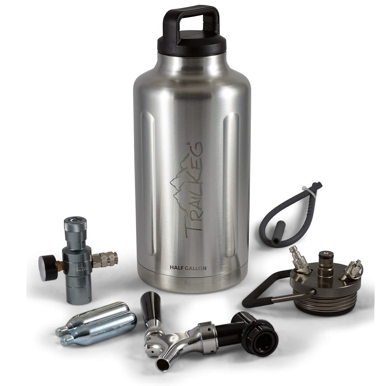 TrailKeg TrailKeg Half Gallon Package - Stainless Steel Growler For Beer - Vacuum Insulated Double Wall Design - Chrome Tap And Dual Stage CO2 Regulator - Keeps Drinks Perfectly Cold And Carbonated