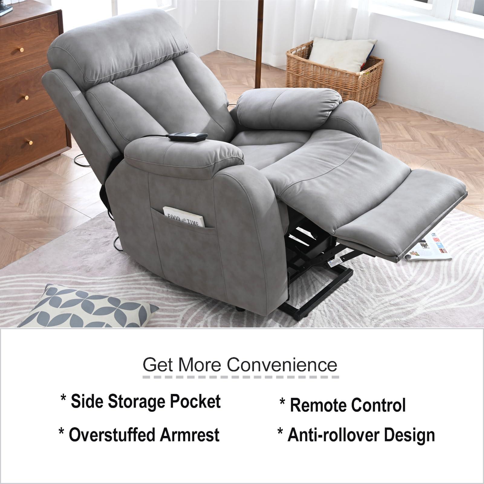 Bituman Bituman Large Power Lift Recliner Chair with Massage and Heat, Electric Lift Recliner Chair with Side Pocket Electric Recliner Chair Massage Sofa Chair with Extended Footrest for Living Room