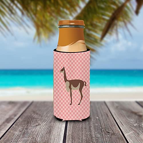 Caroline's Treasures Caroline's Treasures BB7917MUK Vicugna or Vicuna Pink Check Ultra Hugger for Slim cans Can Cooler Sleeve Hugger Machine Washable Drink Sleeve Hugger Collapsible Insulator Beverage Insulated Holder