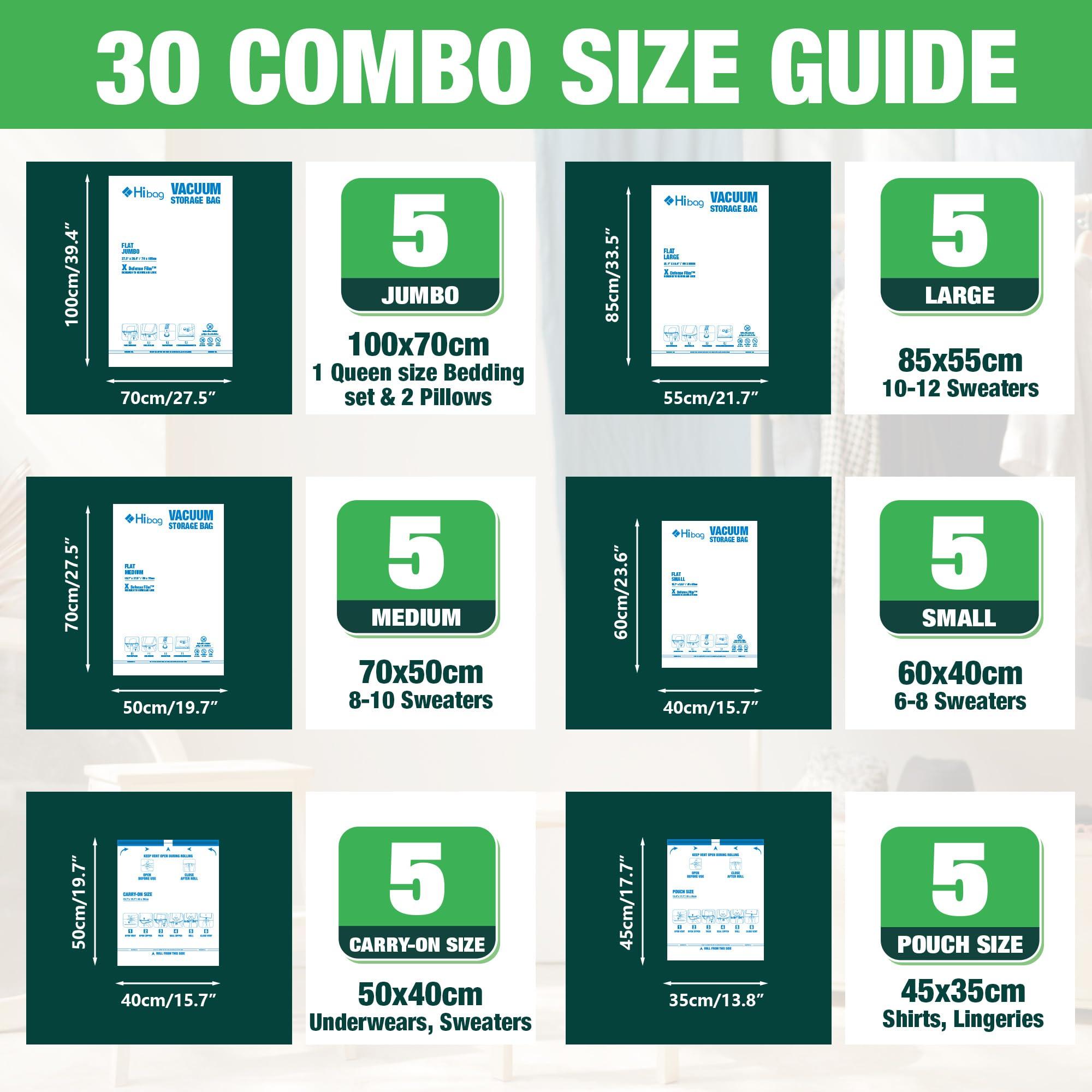 HIBAG HIBAG Vacuum Storage Bags with Electric Pump, 30 Pack Vacuum Seal Space Saver Bag for Clothes, Clothing, Pillows, Blanket Bedding Comforters