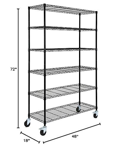 EZPEAKS EZPEAKS 6-Tier NSF Certified Storage Shelves, 18" D X 48" W X 72" H Heavy Duty Steel Wire Shelving Unit with Wheels and Adjustable Feet, Used as Pantry Shelf, Garage or Bakers Rack Kitchen Shelving