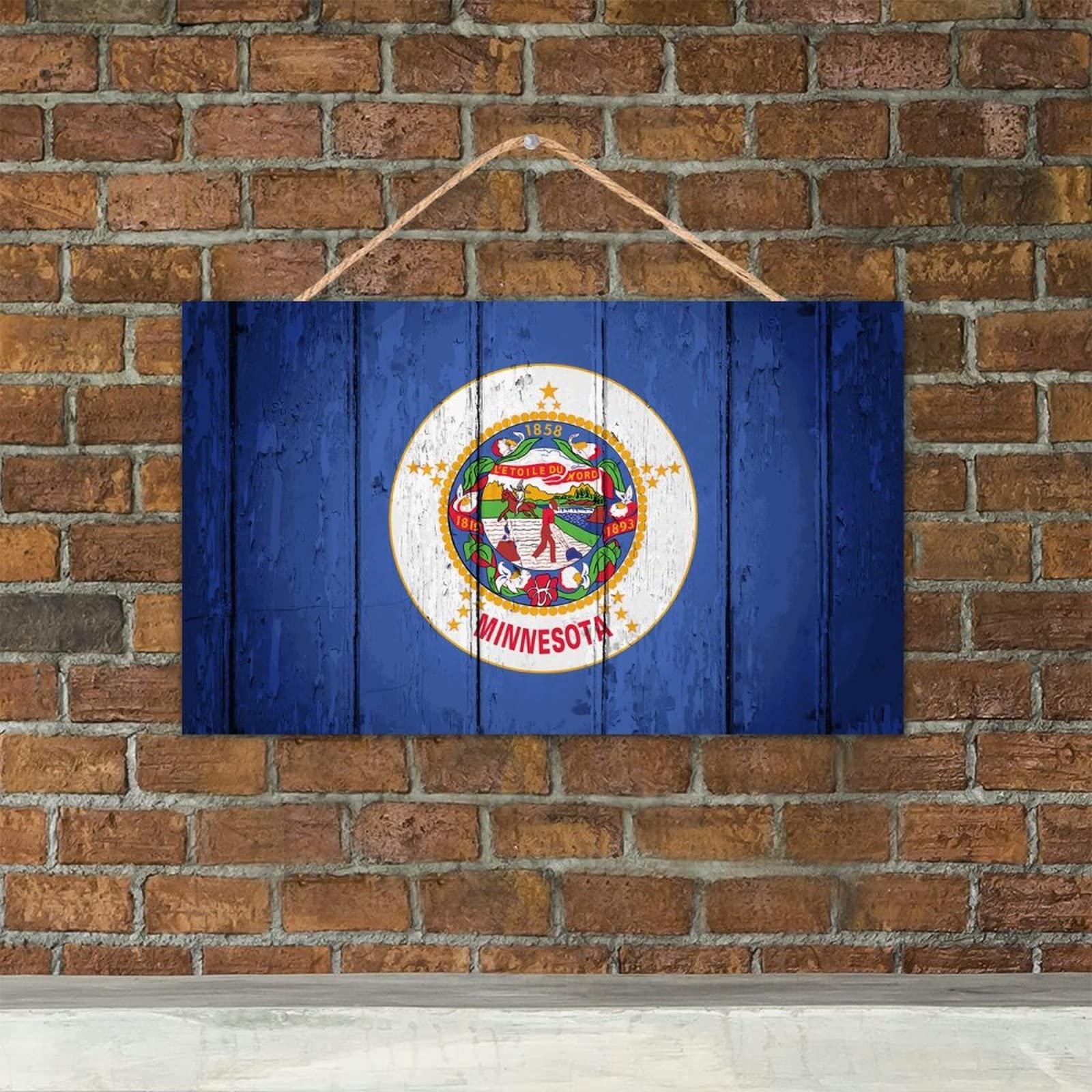 TEANFUN TEANFUN Minnesota State Wood Hanging Sign Rustic Minnesota State Flag Wood Wall Sign Hanging Decorative Door Wood Sign for Rustic Home Decor 12x20 Inch