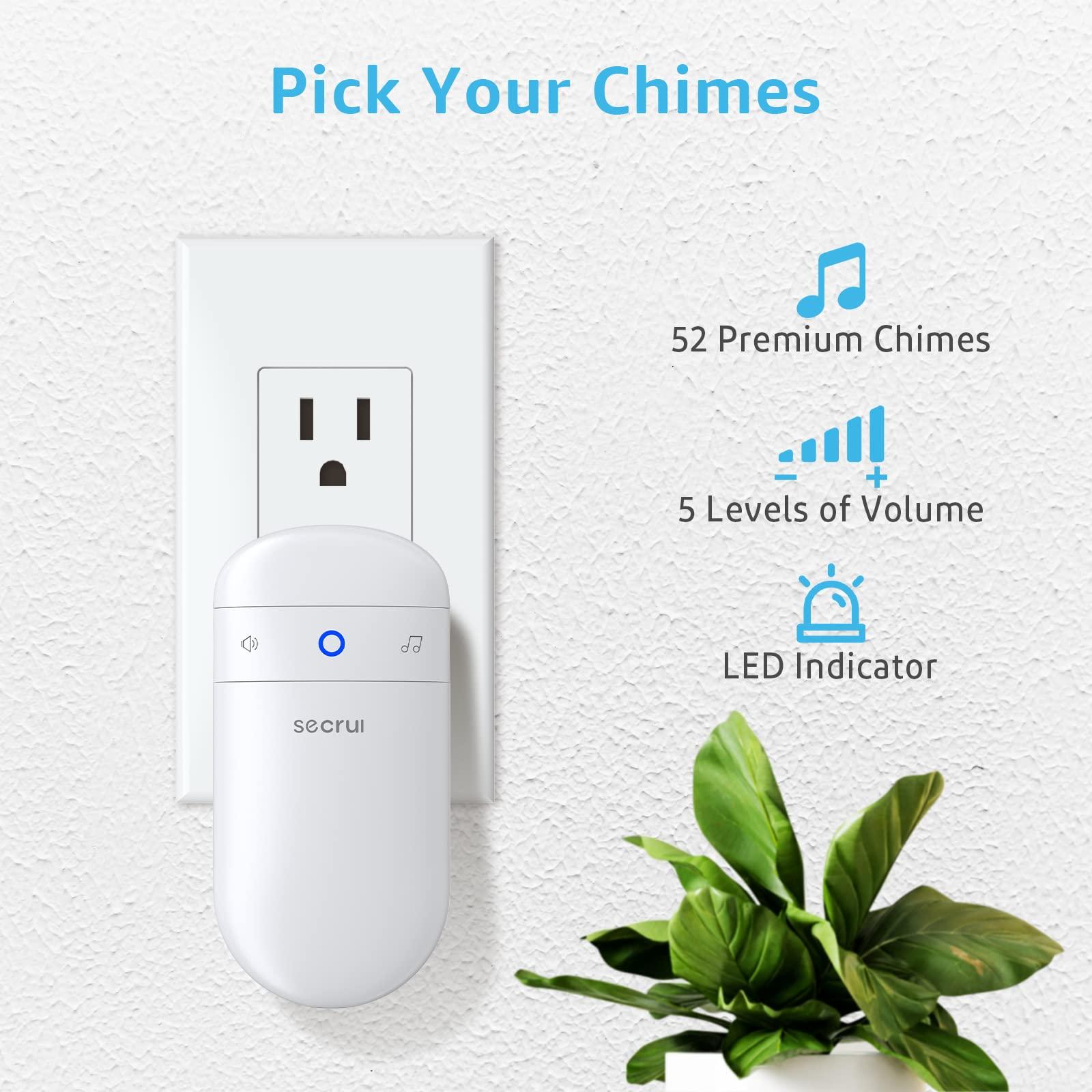 SECRUI Door Chime, Door Sensor Chime for Door Opens Door Ringer with 500ft Operating Range 52 Chime Adjustable Volume Mute Mode LED Indicators Entry Alert Chime for Business/Home/Office