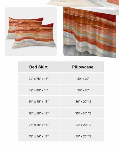 RisQiten RisQiten Burnt Orange Coastal Bed Skirt Sheet Set 1 Bed Sheet & 2 Pillowcases, Bed Skirt Cal King Size 18 Inch Drop, Summer Beach Nautical Abstract Art Wrap Around Bed Skirts, Bedding Skirt Bedspread