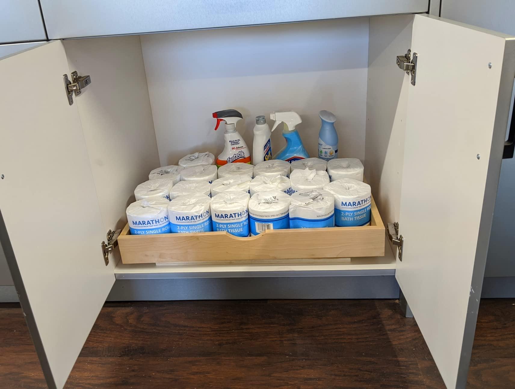 ELYSIAN 26\'\' Under Sink Organizers Storage Dovetail Drawer Rollout Drawer Wood Tray Kitchen Organizer Cabinet Slide Out Shelve Pull-Out Shelf Organization Assembled w/Sliders (26\'\' Width/one Drawer)