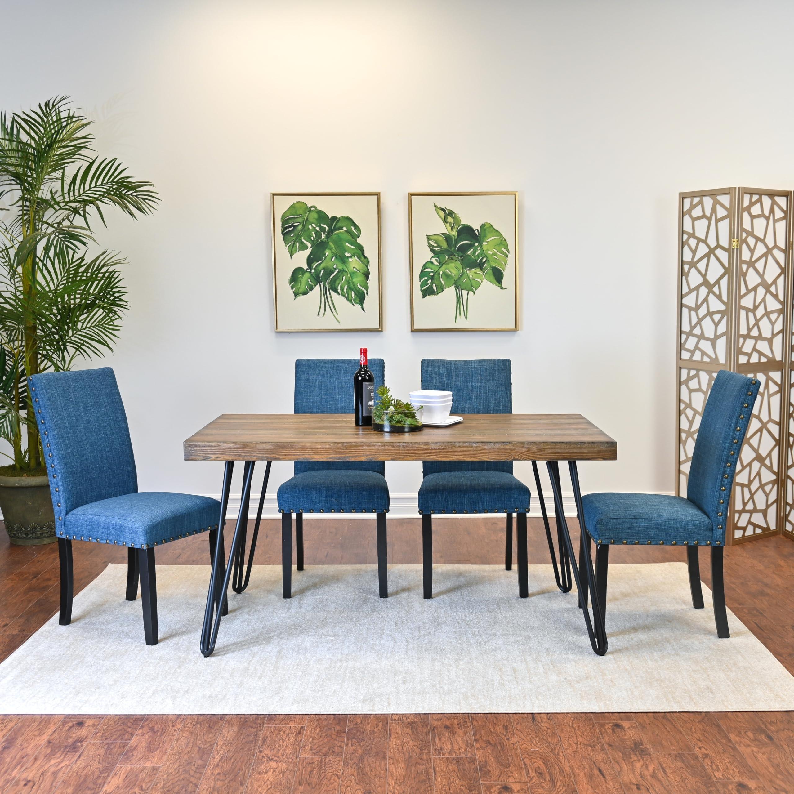 Roundhill Furniture Roundhill Furniture Amisos 5-Piece Dining Set, Hairpin Dining Table with 4 Chairs Blue