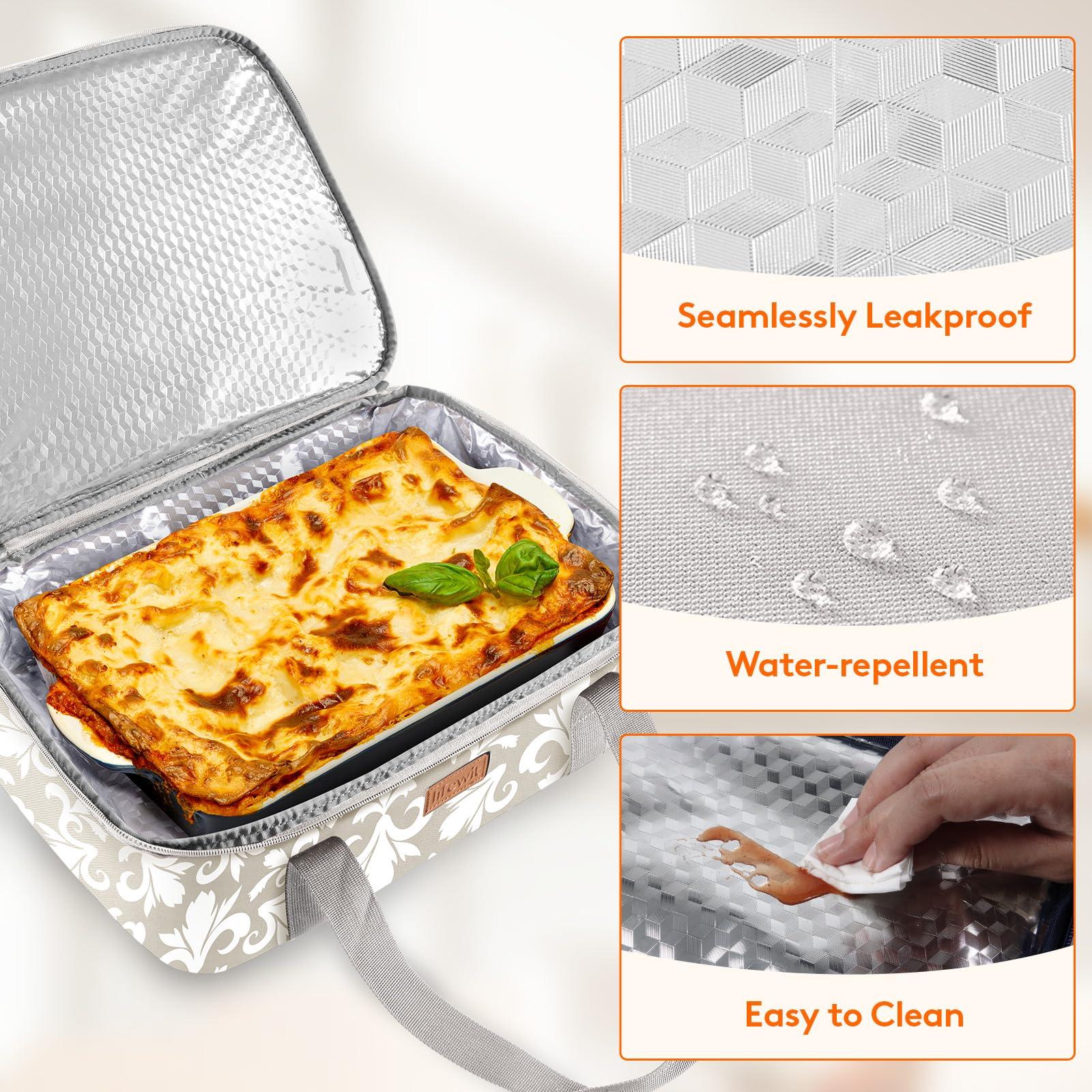 Lifewit Lifewit Casserole Carrier for Hot or Cold Food, Insulated Casserole Baking Dish Bag Food Carrier, Lasagna Holder for Potluck/Parties/Picnic/Cookouts, Fits 9\"x13\" Baking Dish, Grey