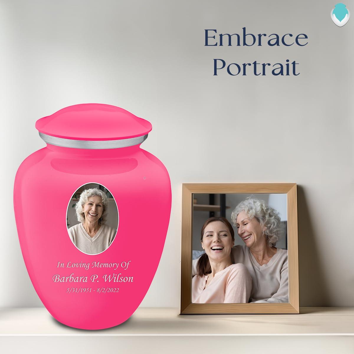 GetUrns Geturns Embrace Adult Personalized Picture Cremation Urns for Human Ashes I Large Photo Bright Pink Funeral Urn for Men and Women I 200 lbs