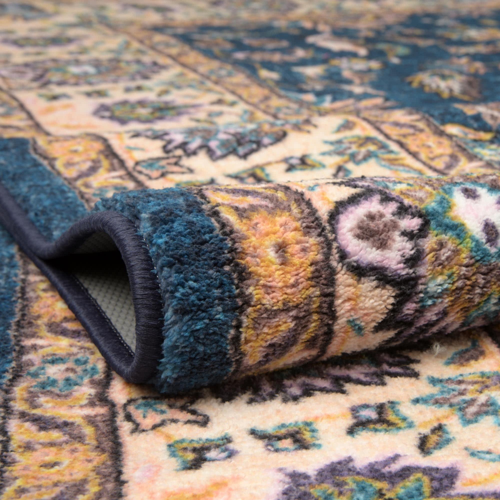 Rugs.com Rugs.com Medina Collection Rug 5 Ft Square Egyptian Blue Medium Rug Perfect for Living Rooms, Kitchens, Entryways