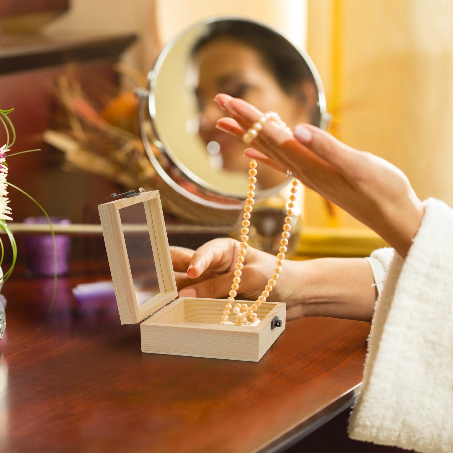 Rocutus Wooden Box,2 Pack Handcrafted Wooden Gift Box Unfinished Pine Wood Boxes Wooden Storage Box,Wood Box Natural Wooden for Storage & Gifting - Rustic Design with Hinged Lid (3.3 x 3.3 x 1.96 In)