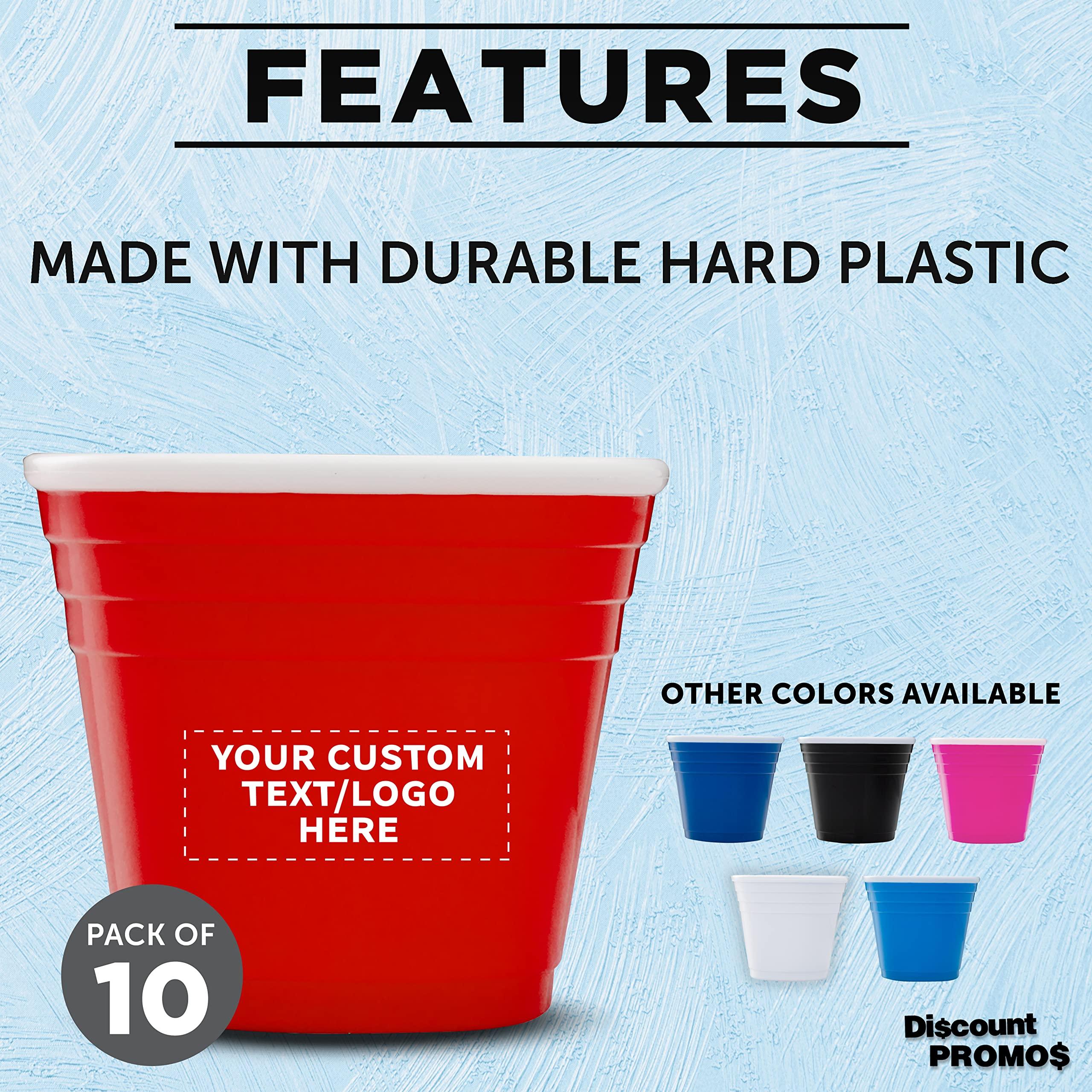 DISCOUNT PROMOS Custom Party Cup Shot Glasses 2 oz. Set of 10, Personalized Bulk Pack - Made with Hard Plastic, Great for Birthdays, Parties, Indoor & Outdoor Events - Red