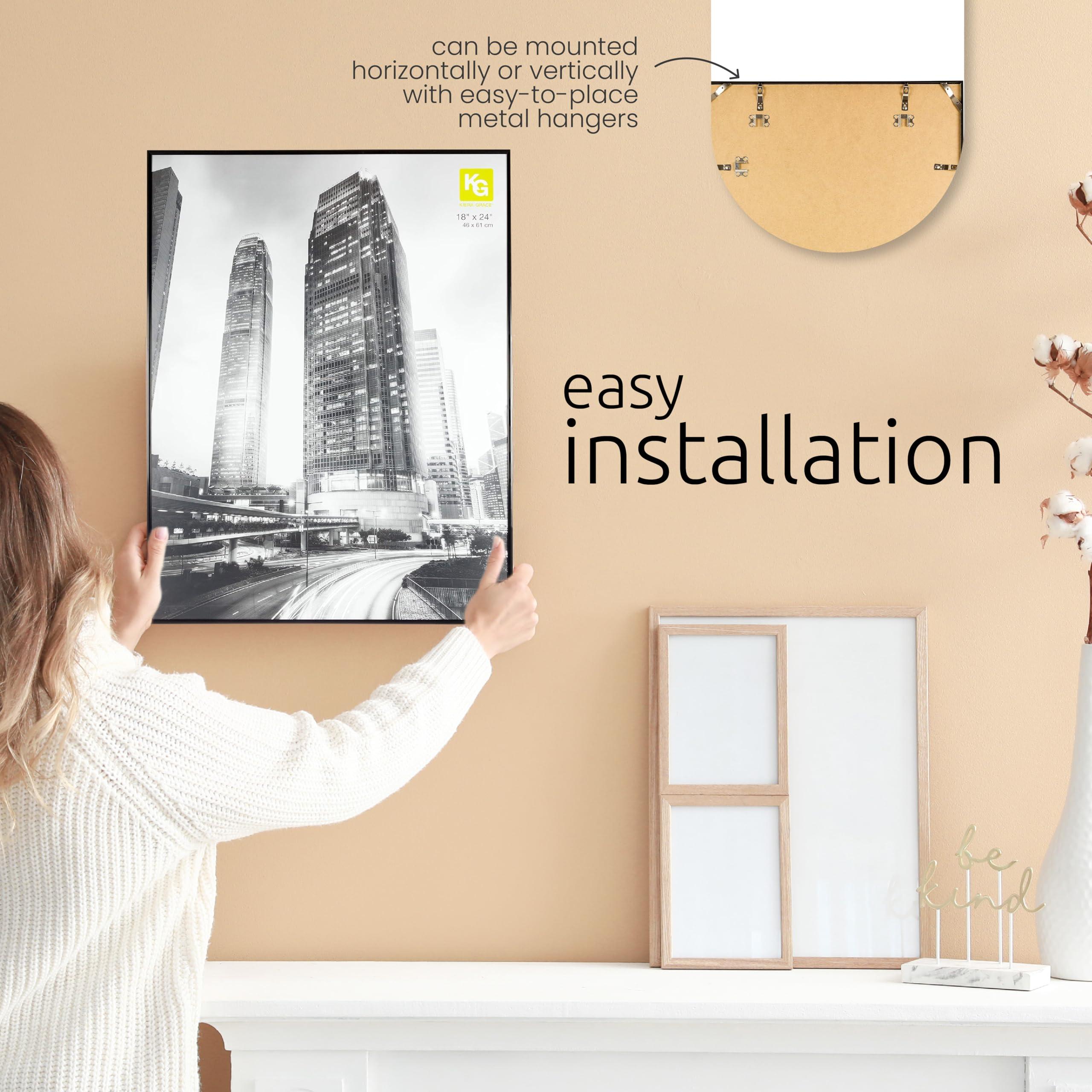 Kiera Grace Kiera Grace Uptown Aluminum Hanging Poster Frame, Sleek Picture Frame with Glass Cover, Perfect for Pictures, Photos, and Art Prints, Matte Black, 11.25\" x 14.25\"