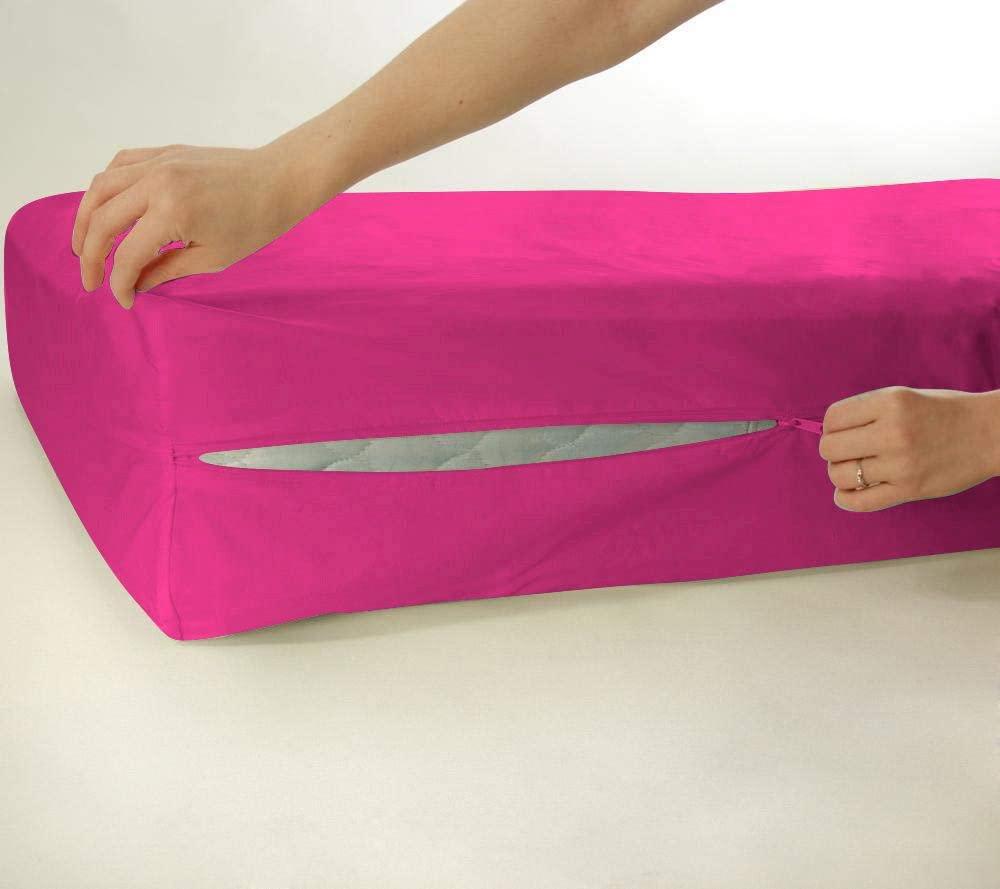 BEDOOPY BEDOOPY 1 Piece Zipper Fitted Sheet Only - Queen Size Zipper Fitted Sheet 6 Inch Deep Pocket - 400 Threadcount 100% Egyptian Cotton Super Soft - Easy to Change, Fold & Wash, Hot Pink