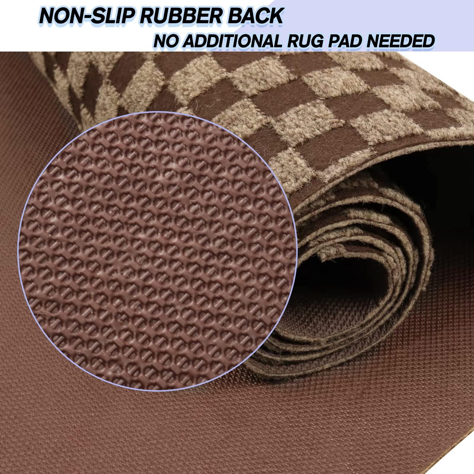 Weidear Custom Size Backed Non-Slip Area Rugs Runner, Easy Clean, Waterproof Runner Rugs for Hallway Entryway, Kitchen, Laundry, 3FT x 25FT, Brown Checkered