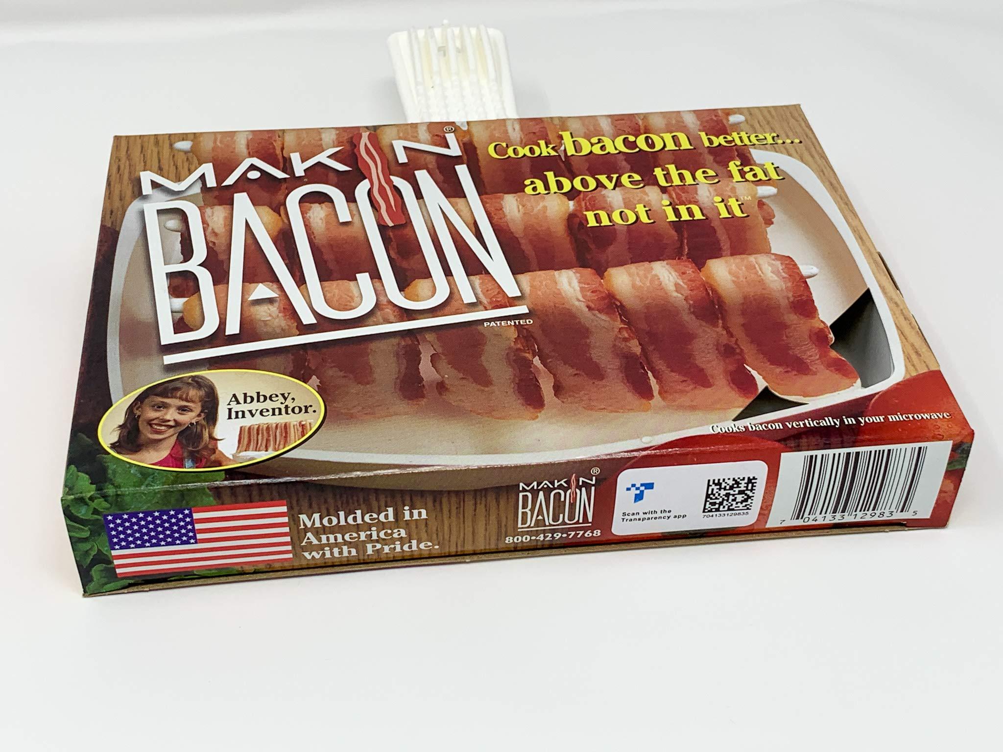 MAKIN BACON The Original Makin Bacon Microwave Bacon Dish - Makes Crispy Bacon in Minutes - Simple, Quick, and Easy to Use - Reduces Fat Content for a Healthier Meal - Molded in The USA