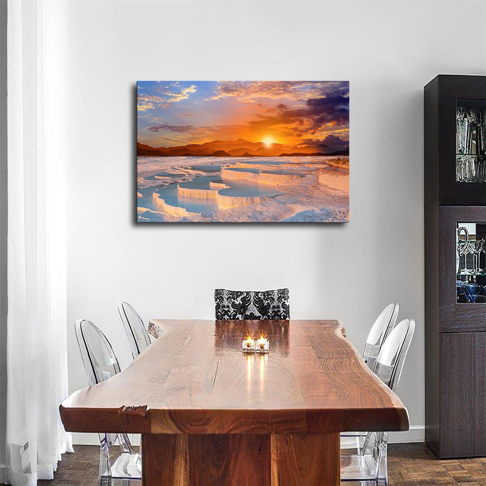 CSYYJY CSYYJY Beautiful sunrise and natural travertine pool terrace in Pamukkale Poster Canvas Printing Wall Art Painting HD Artwork for Bedroom Home Decoration (16x24inch-Framed)