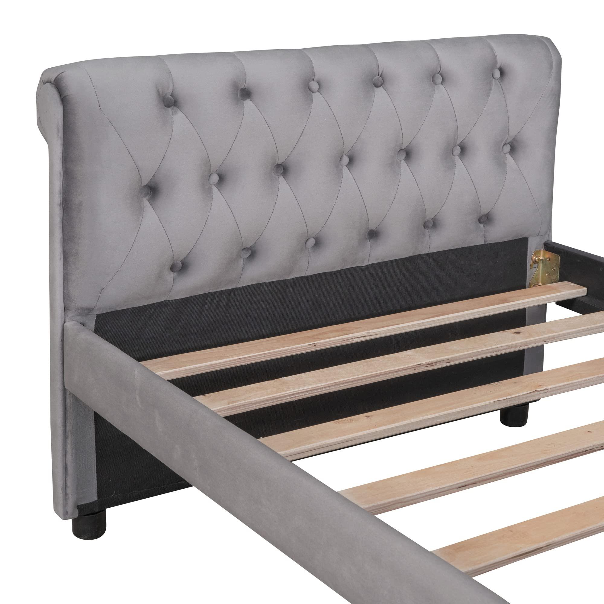 TONDI Tufted Daybed with Storage Drawers, Twin Size Upholstered Daybed with Drawers, Velvet Sofa Couch Bed Grey,Sofa
