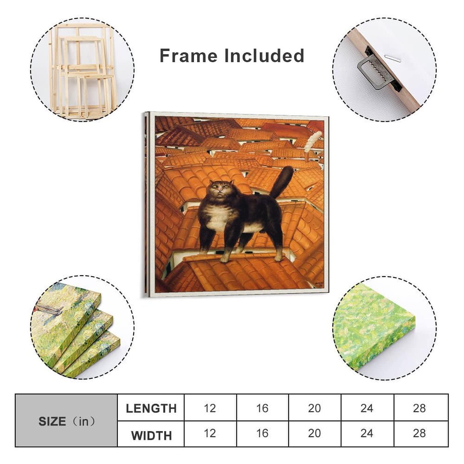 Generic Fernando Botero -Cat on A Roof Print Photo Art Painting Canvas Poster Home Decorative Bedroom Modern Decor Posters Gifts 24x24inch(60x60cm)