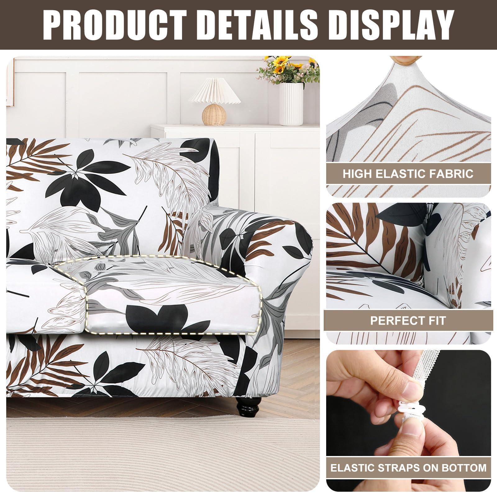 SearchI SearchI Stretch Sofa Cover Printed Couch Cover, Floral Pattern 3 Pieces Loveseat Slipcover with 2 Separate Cushion Cover, Washable Furniture Protector for Living Room(Loveseat, Maple Leaf Pattern)