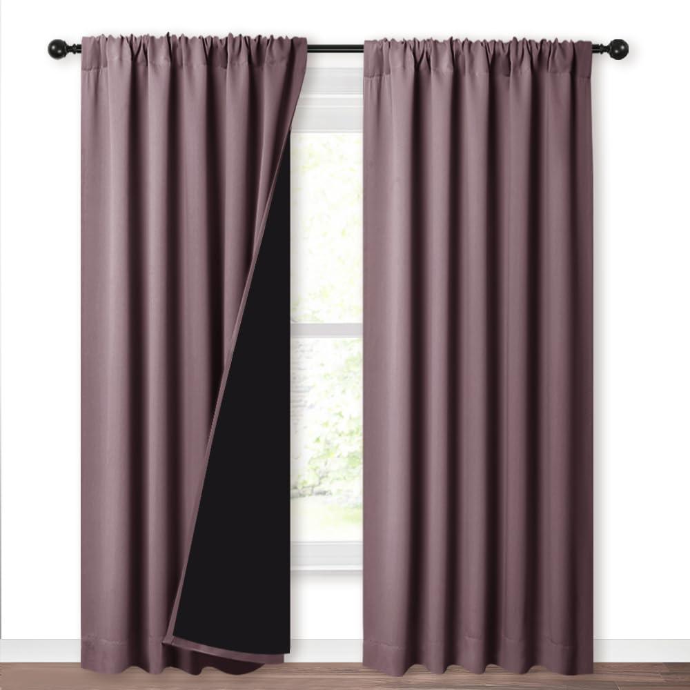NICETOWN NICETOWN 100% Blackout Curtains for Living Room, Privacy Protection & Noise Reducing Drapes, Black Lined Window Treatment Curtain Panels for Patio Sliding Glass Door (Dry Rose, 2 Pieces, W52 x L84)