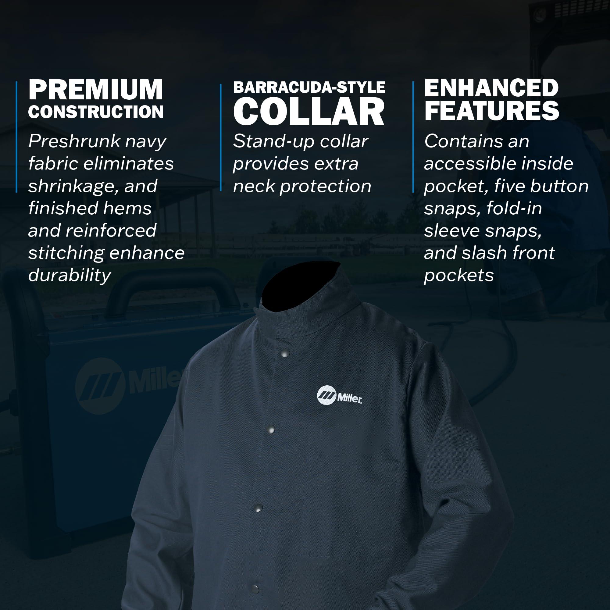Miller Electric Miller Classic Cloth Jacket - 9oz Navy Cotton Welding Jacket XL - Everyday-Use Welder Jacket for Men & Women - Light-Duty Cloth Jackets for Welding - Flame Resistant Jackets (Navy Blue)