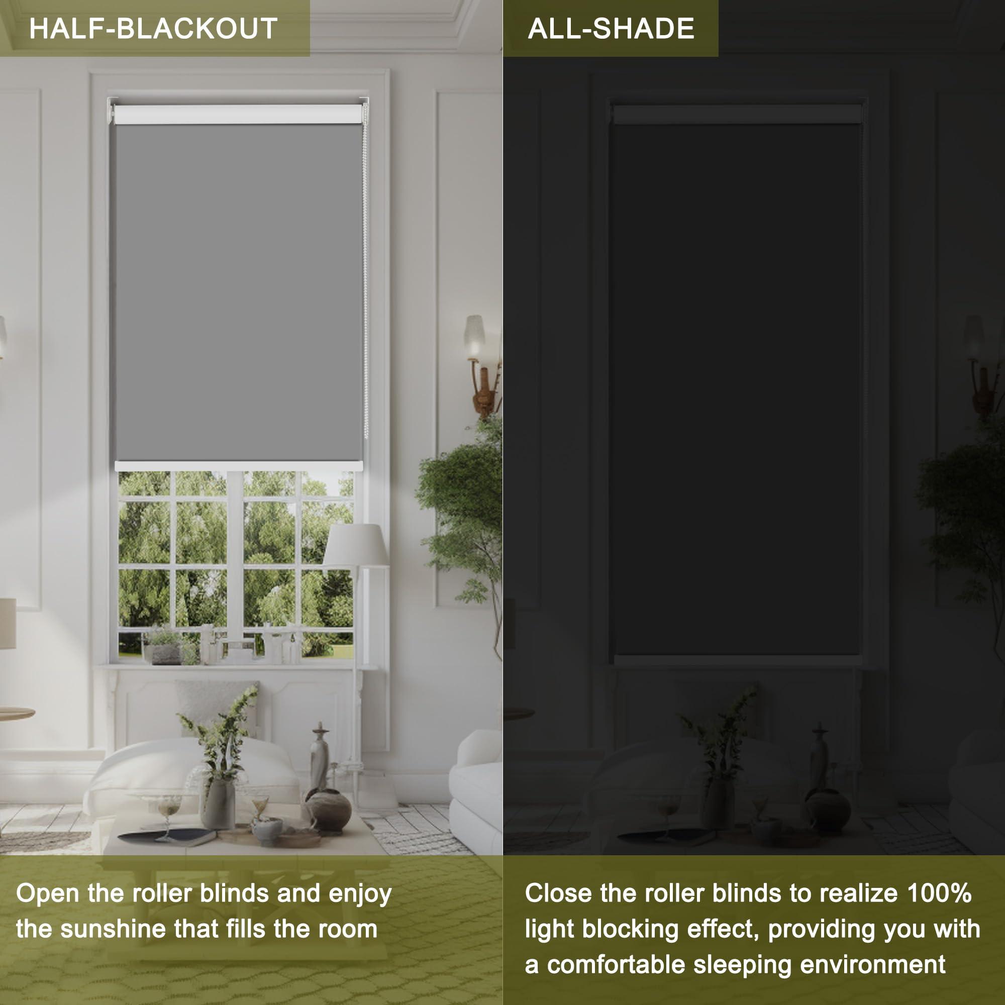 Doing-X Doing-X Blackout Roller Shade Room Darkening Shades Window Blind with Thermal Insulated, UV Protection Fabric Easy to Install 100% Blackout Roller Blind for Office and Home,Gray,45" W x 64" H