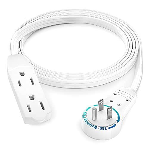 Maximm Maximm Cable 4 Ft 360 Rotating Flat Plug Extension Cord/Wire, 16 AWG Multi 3 Outlet Extension Wire, 3 Prong Grounded Wire - White - UL Certified