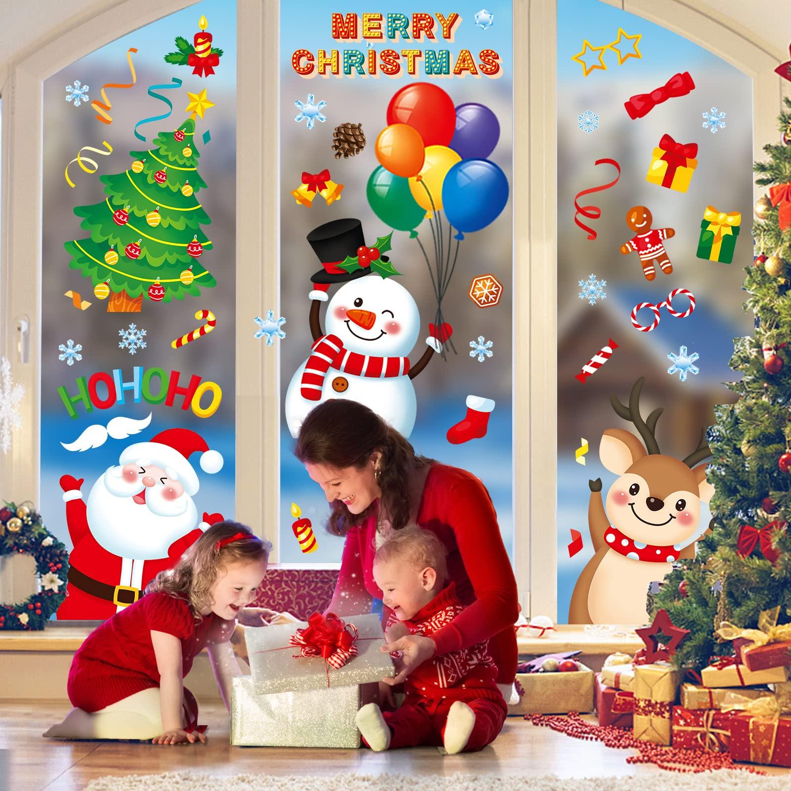 Generic Christmas Window Clings 9 Sheets Christmas Window Stickers Santa Snowman Reindeer Xmas Snowflake Merry Christmas Window Clings, Double-Side Window Decals for Party Decorations Home School Glass