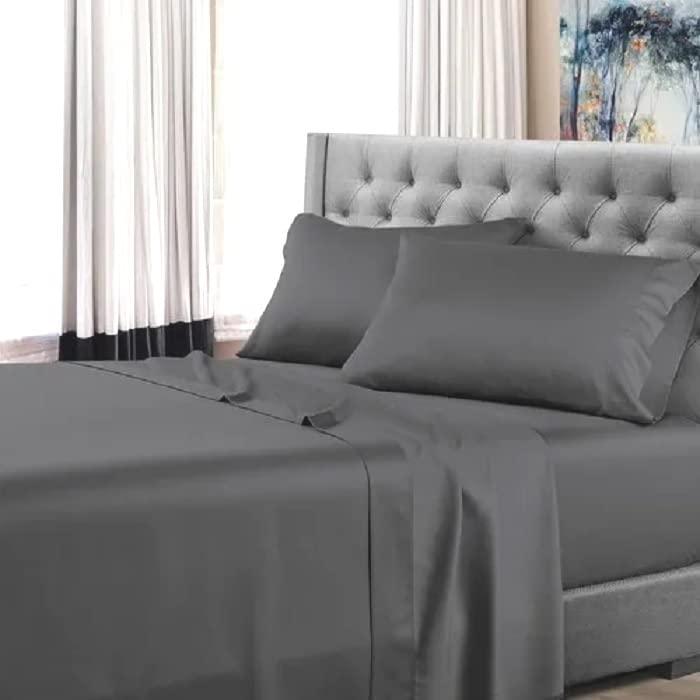 AHJ Beddings AHJ Beddings Comforter Set 7 Piece Bed in a Bag with 500GSM Comforter and 30 inch Deep Pocket Sheet Set - 600 Thread Counts, 100% Egyptian Cotton - Full Size, Elephant Grey Solid