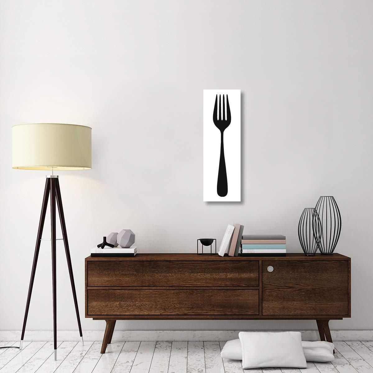 Global Gallery Global Gallery Mealtime: Black on White - Fork-Canvas Art-12\"x36\"