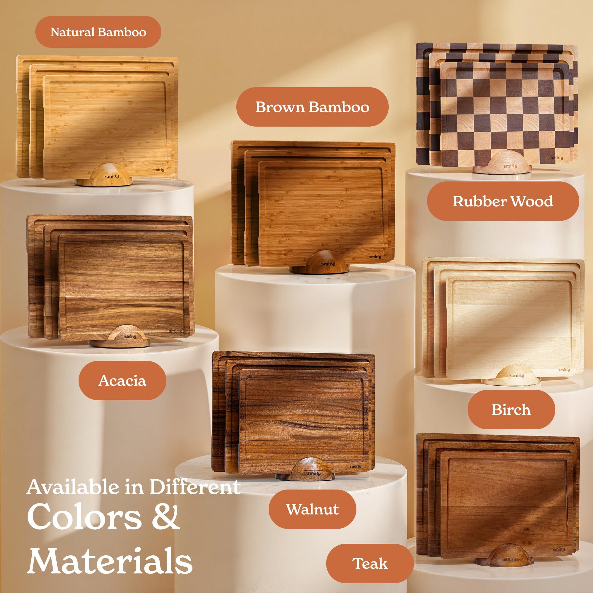 SMIRLY SMIRLY Wood Cutting Boards For Kitchen Meal Prep & Serving, Bamboo Cutting Board Set, Charcuterie Chopping Boards and Wooden Cutting Boards for Kitchen