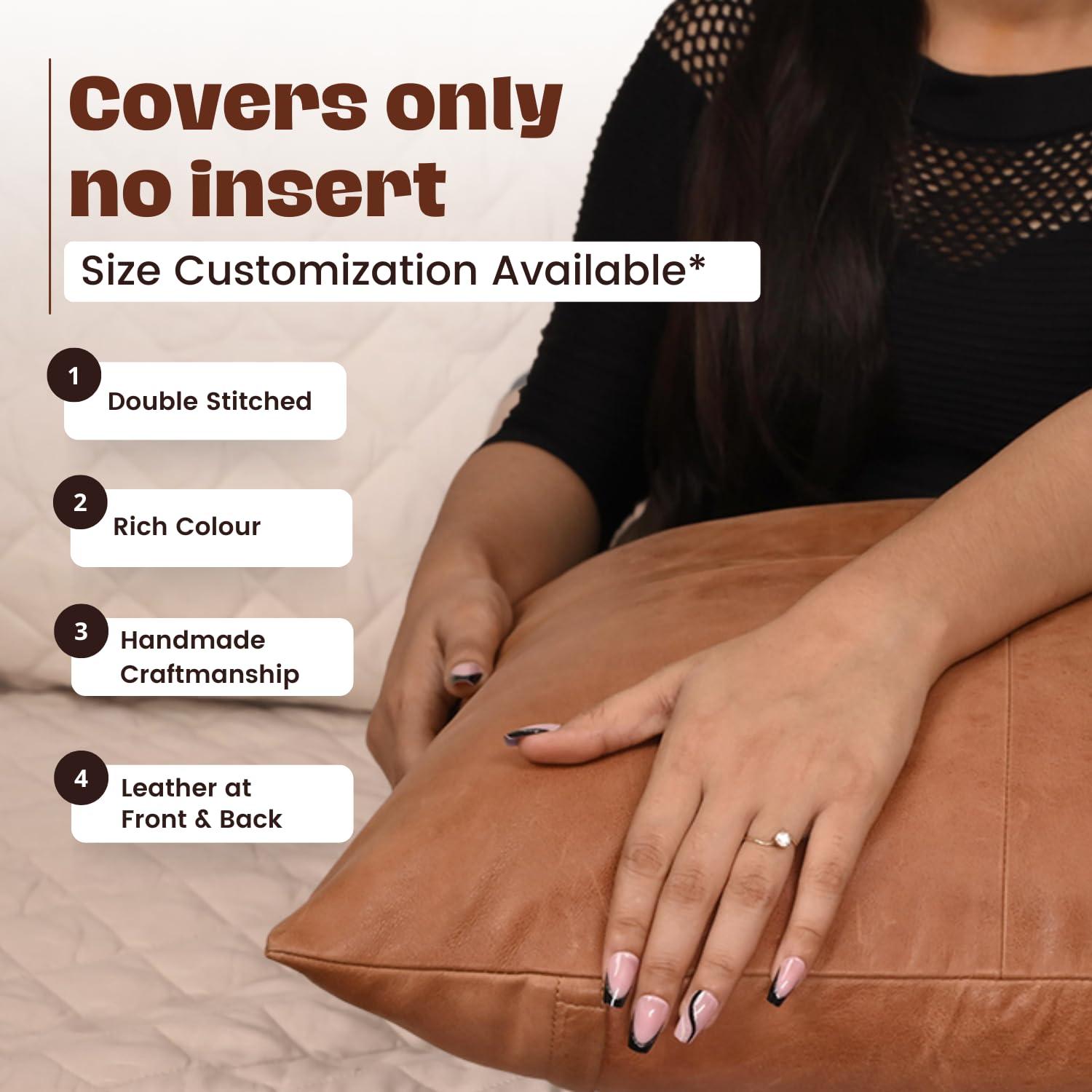 Azrah Traders Azrah Traders Lambskin Leather Pillow Cover - Sofa Cushion Case - Decorative Throw Covers for Living Room & Bedroom, 16x16 Inches - Antique Brown Plain