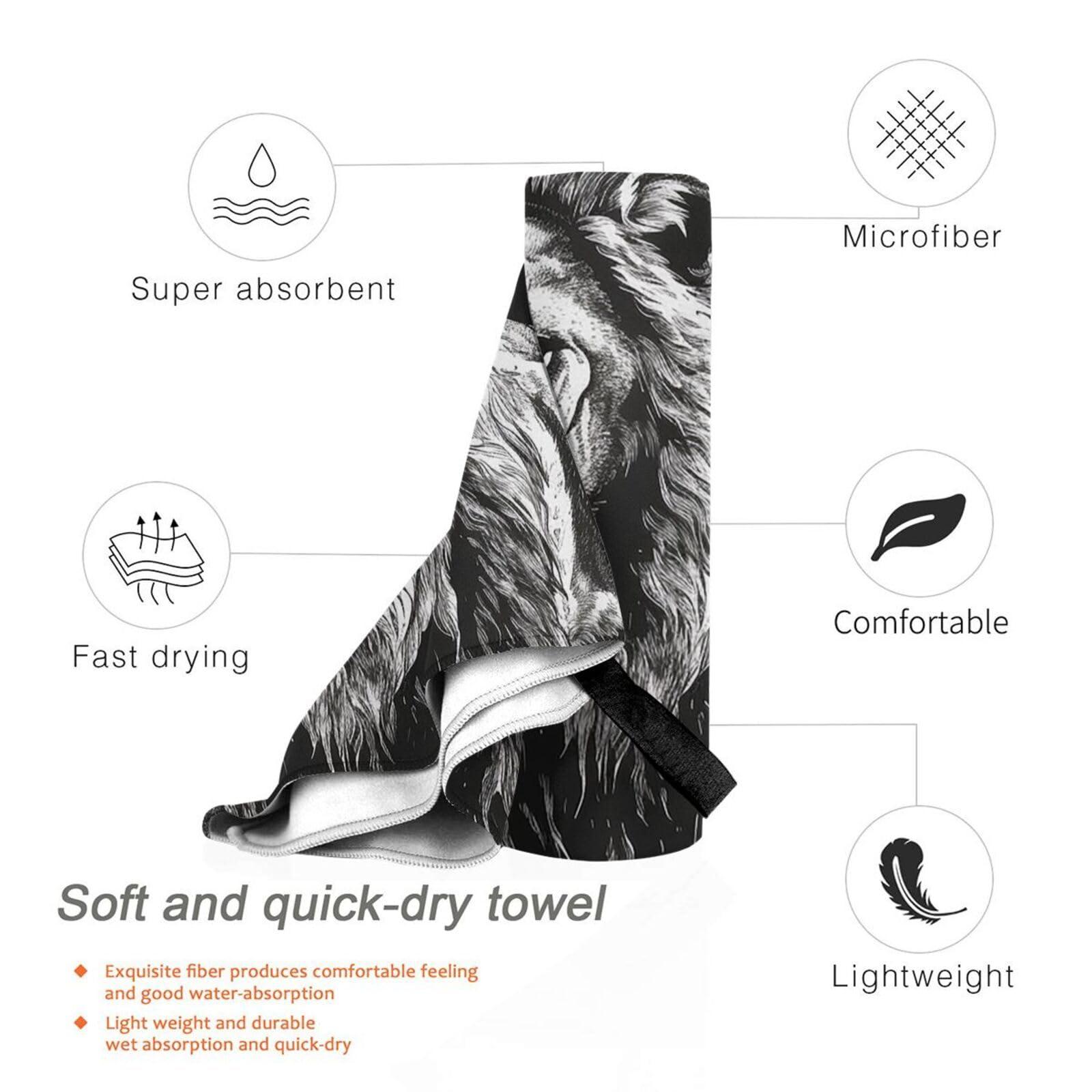 NONHAI NONHAI Beach Towel Lion Black White Illustration Microfiber Bath Towels Quick Dry Towel for Swimmers Sand Proof Beach Towels Absorbent Bathroom Towel for Hotel Gym Spa Yoga Bath Towel 27.5\"x55\"