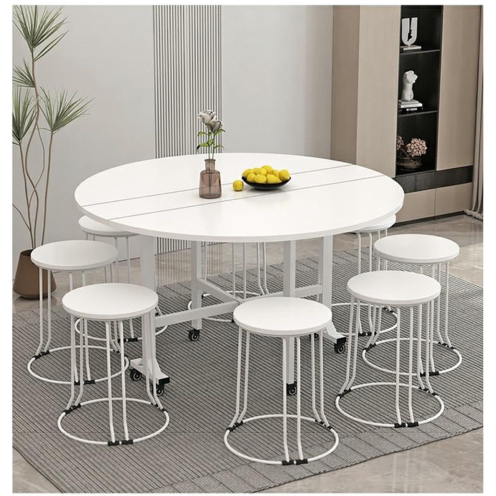 Cxlly Saving Folding Dining Table,Round Drop Leaf Kitchen Dining Room Tables, Universal Wheel with Brake for Kitchen Home Party (Color : White a, Size : 100cm/39.4in)