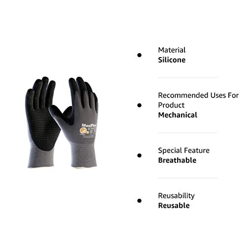 ATG MaxiFlex Endurance 34-844 Seamless Knit Nylon Work Glove with Nitrile Coated Grip on Palm & Fingers (Pack of 3),Black and Gray