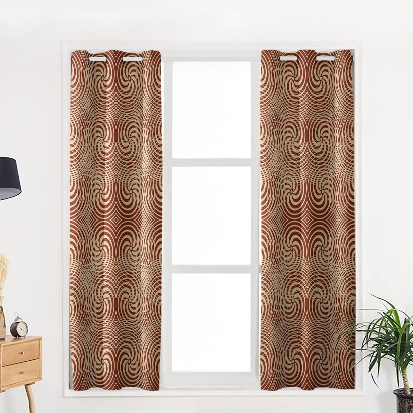 BOBOWUNY BOBOWUNY Brown Beige Moire Blackout Curtains 90 Inches Length, Modern Geometric Abstract Art Window Treatment Thermal Insulated Drapes for Bedroom Living Room 2 Panels 104x90 Inches