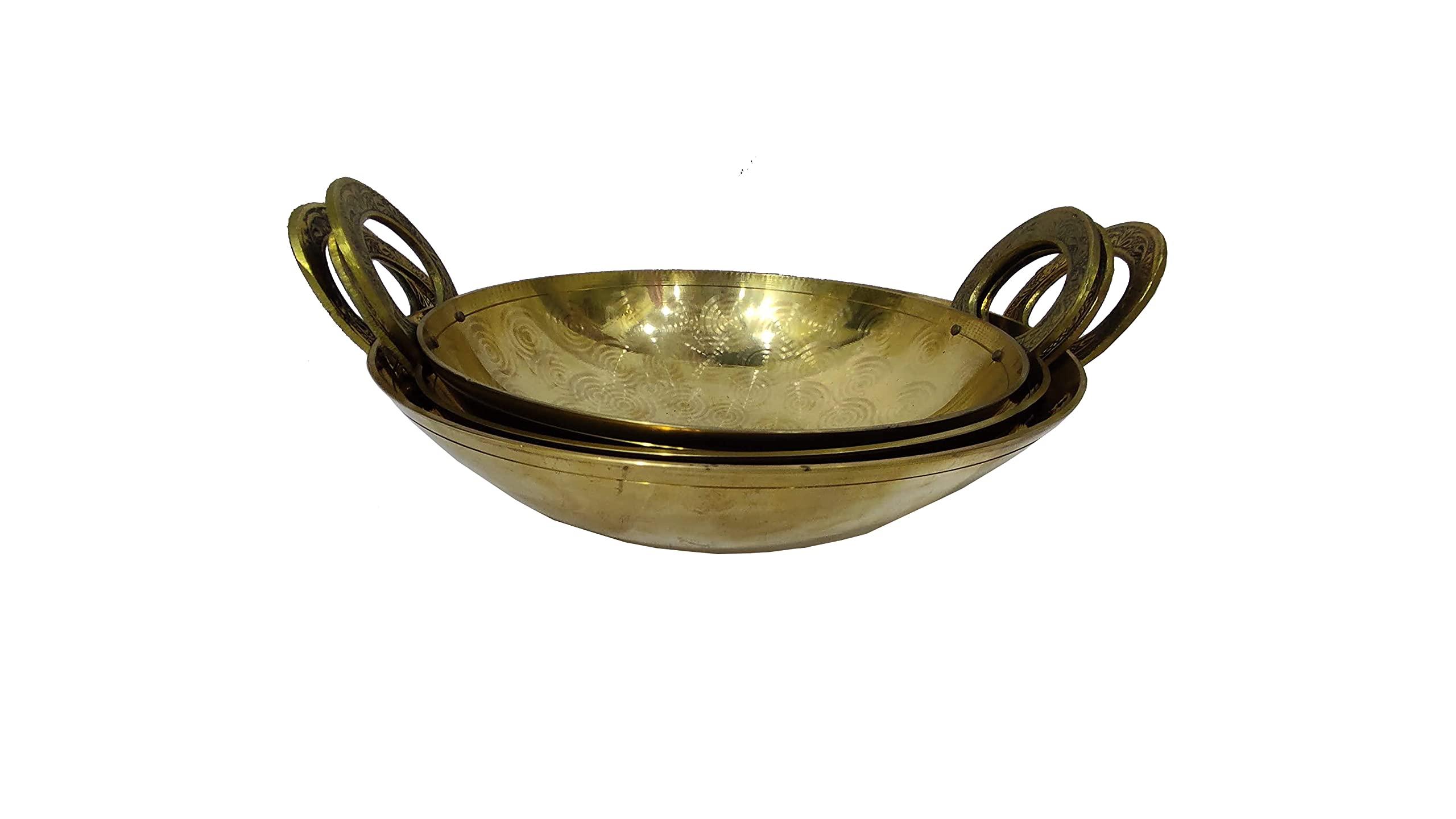 Online India Indian traditional Brassware I Brass Kadahi I Brass Kadai Pots & Pan Cooking Woks I Brass Kadai I Brass Wok I Size: 10 inches