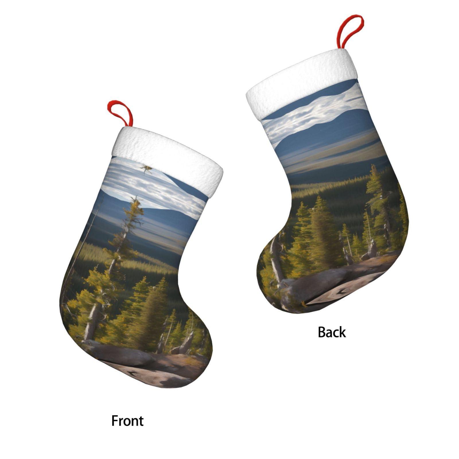 KoNsev KoNsev Moose Mountain Pine Tree Print Christmas Stockings,18 Inches Large Stocking Personalized Xmas Hanging Stocking Decorations