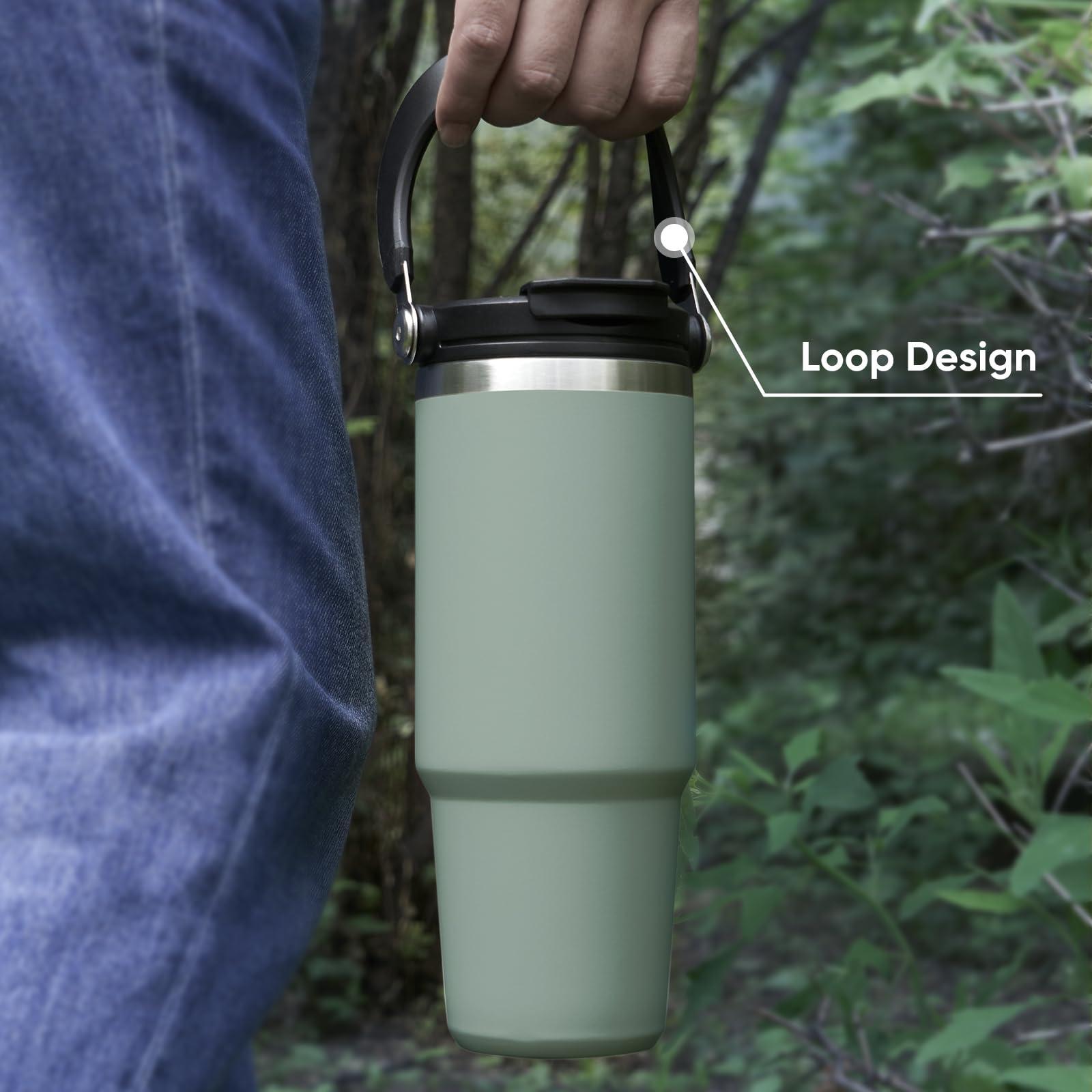 Soview Tumbler with Straw and Lid Handle, 30oz Stainless Steel Coffee Mug, Travel Mug Vacuum Insulated Coffee Cup, Leak Proof Double Wall Insulated Coffee Car Cup for Hot Iced Drinks Gift for Men Women