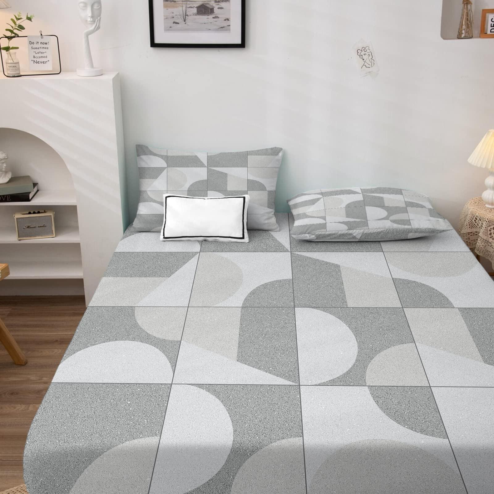 THYUNQ THYUNQ Geometric Sheets California King Size Bed, Modern Abstract Pattern Bedding Sheets & Pillowcases - 14 Inch Deep Pocket, Super Soft Microfiber Printed Sheet Set 4 Piece