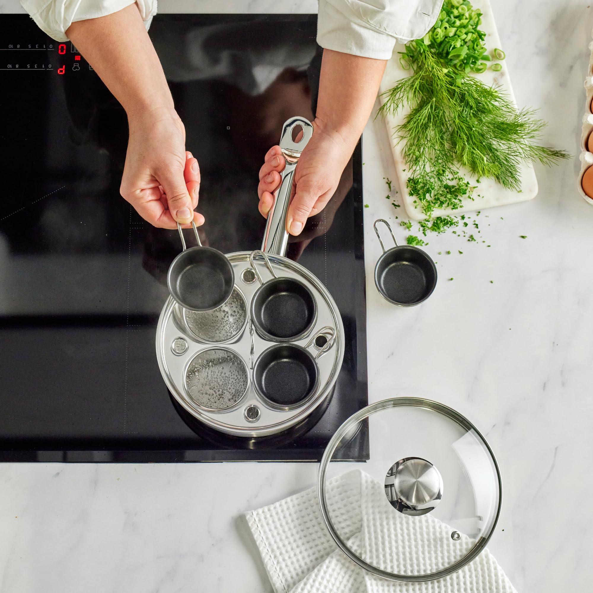 Demeyere Demeyere Resto 18/10 Stainless Steel Stovetop Egg Poacher Set, 4 Removable Cups, Induction Compatible, Dishwasher Safe