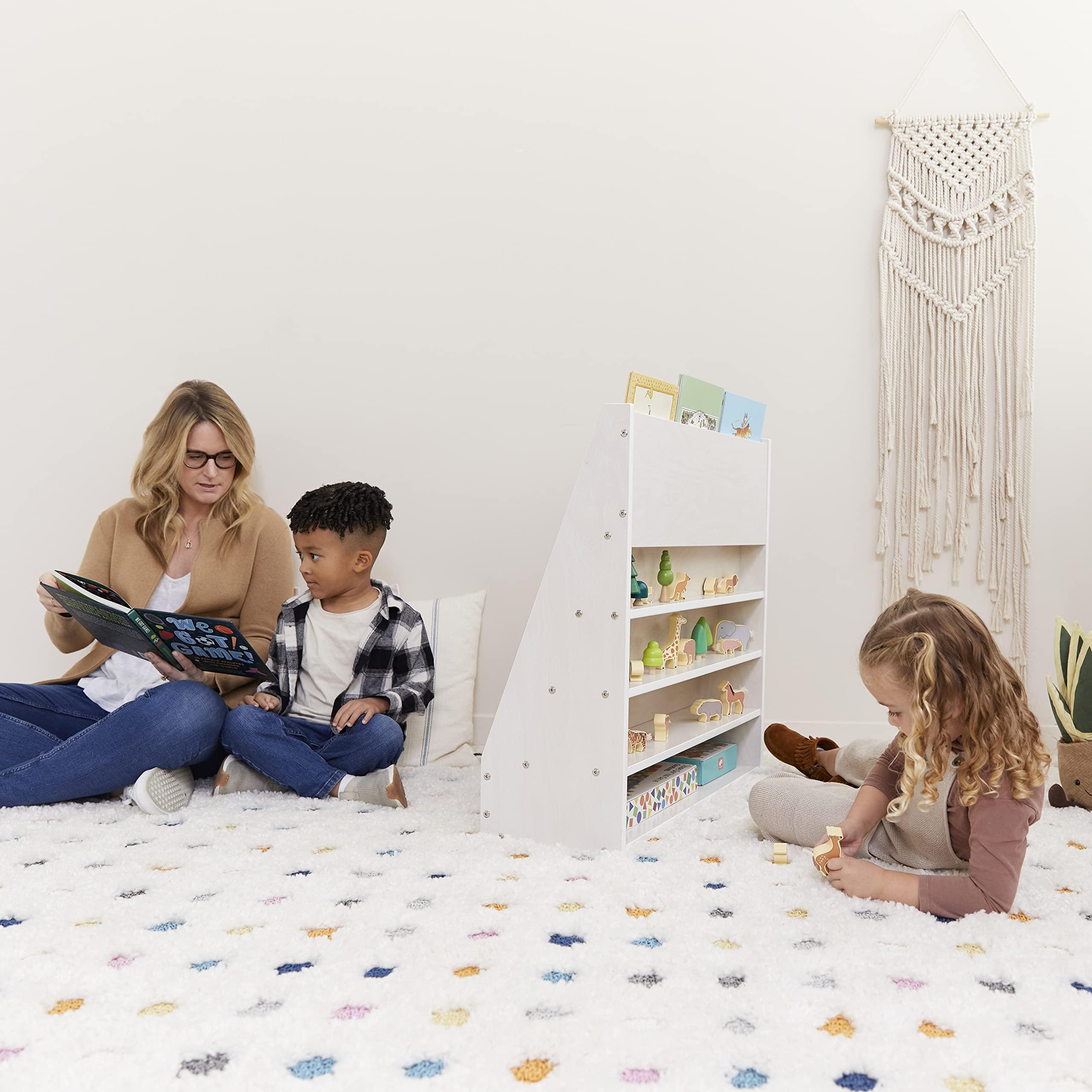 ECR4Kids ECR4Kids Streamline Single-Sided Book Display with Storage, Classroom Bookshelf, White Wash