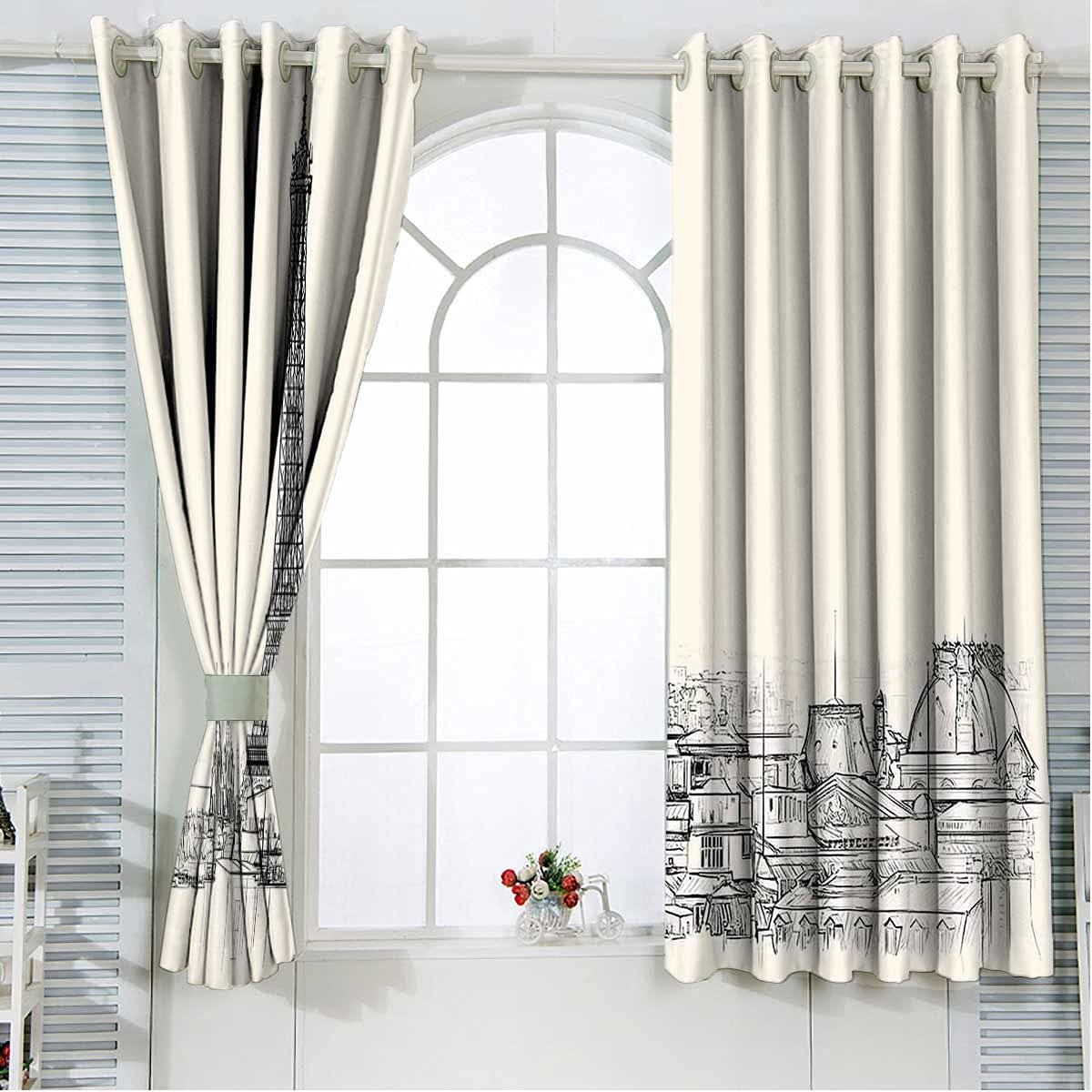 ViLJe Heat Blocking Curtains 63 Inches Long, Paris Over Roofs House Grommet Curtain Drapery Sets for Bedroom & Living Room 55 x 63 Inch