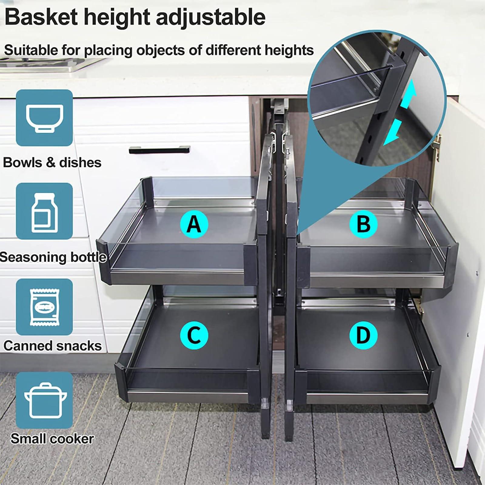 TYHAYJYK Blind Corner Cabinet Pull Out Organizer, Kitchen Cabinet Organizer Shelf Corner Aluminum Swivel Storage Rack Shelf, 4 Aluminum Basket Corner Optimizer Full Pull Out,A